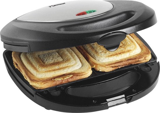 Appareil à croque-monsieur Bestron - ASM8010 - 760 W - 3-en-1 : croque-monsieur, gaufres et grillades - Revêtement antiadhésif - Gris - Garantie 5 ans