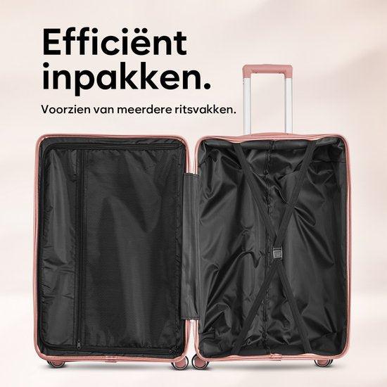 SKYCASES Travelin' Charm - Valise de voyage moyenne 24 pouces - Serrure numérique - 41x24x69 cm - 68L - Légère, imperméable et durable - Rose