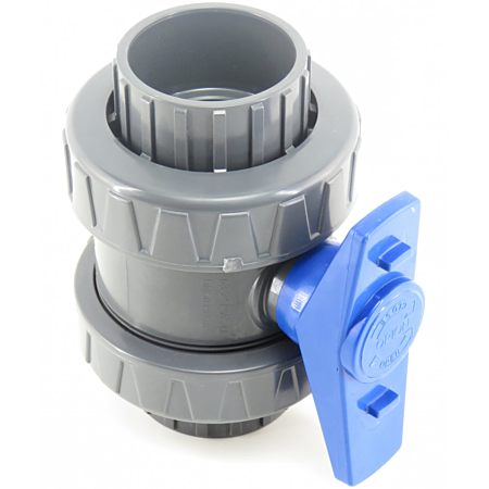 Robinet à boisseau sphérique Fitt en PVC pour piscine - 63 mm - Poignée bleue