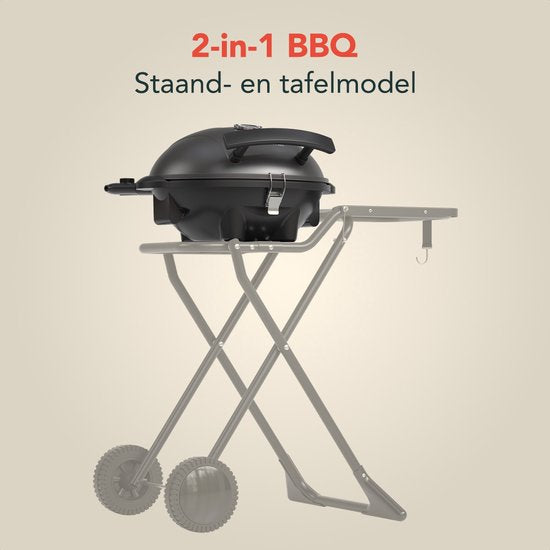 KitchenBrothers Barbecue électrique - pliable - Barbecue à roulettes - revêtement antiadhésif - table d'appoint - jusqu'à 250°C - 2400W - noir