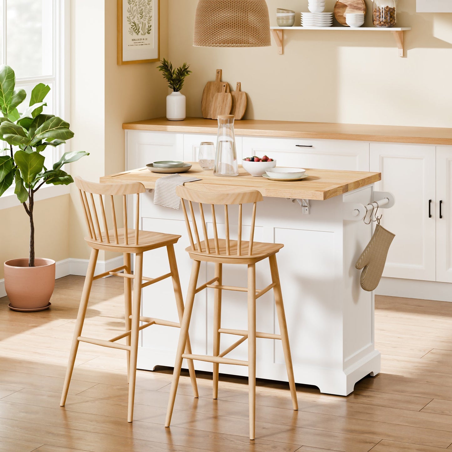 SoBuy FKW71-WN Chariot de cuisine avec plan de travail extensible - Blanc/Naturel - Chariot de service / Îlot de cuisine