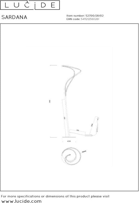Lucide SARDANA - Lampadaire - Ø 44 cm - LED à intensité variable - 1x28 W 2700 K - Or mat / Laiton