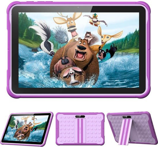 Tablette enfant Spoused - 10,1 pouces - Tablette enfant à partir de 3 ans - 64 Go - 4 Go RAM - Batterie 6000 mAh - Housse de protection et application de contrôle parental incluses - Violet