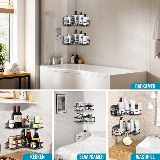Avalo Support de douche d'angle - 2 pièces - Pas de perçage ni de vissage - Fixation par bande adhésive