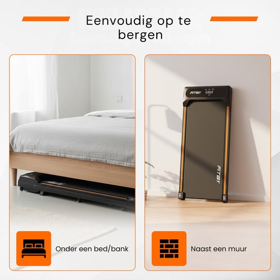 Tapis de course Fitby - Tapis de course avec inclinaison 5% - 8% - Tapis de course 1-8 km/h - Tapis de course - Tapis de marche - Noir Orange
