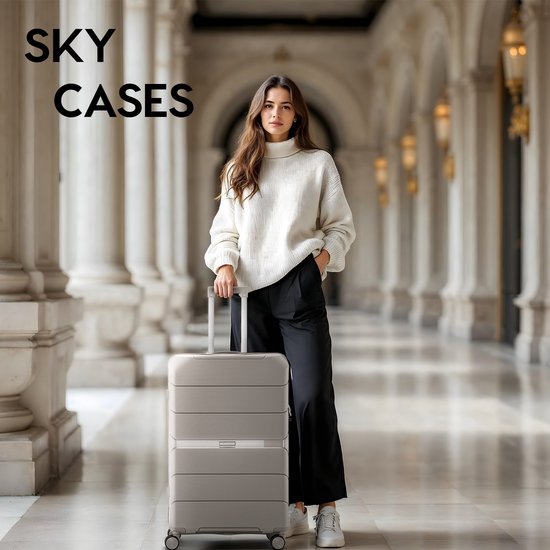 SKYCASES Urban Adventurer - Ensemble de valises - 3 pièces - Serrure à chiffres - 232L - Roues pivotantes - Valise de voyage avec serrure de valise - Légère - Beige