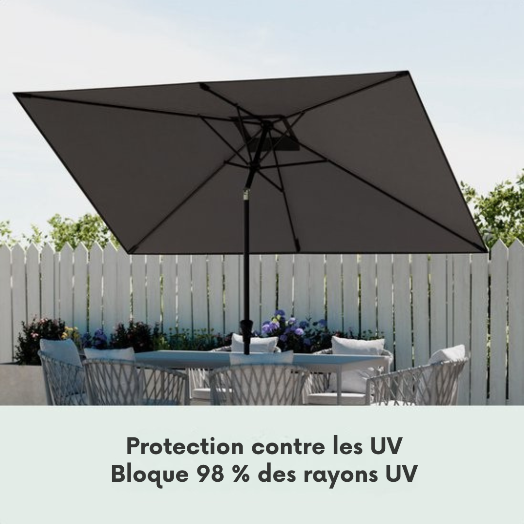 LifeGoods Parasol - Jardin - 200x300cm - 30° inclinable - Imperméable - UPF50+ - Gris foncé
