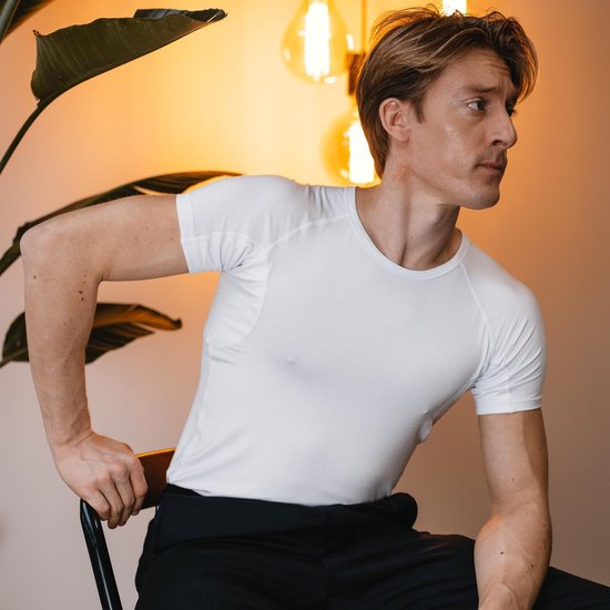 Anti Sweat Shirt - Fibershirts® - Coussinets d'aisselles cousus - Maillot de corps - Blanc - Col rond - Hommes - Taille XXL