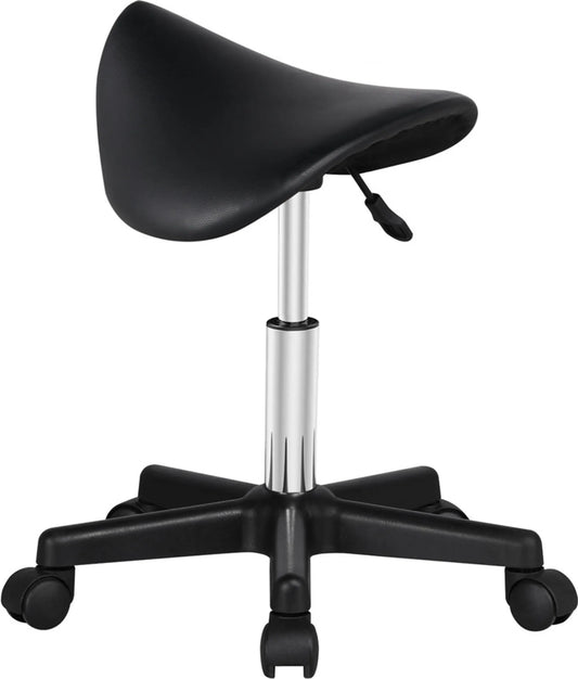 Yaheetech Tabouret Selle Ergonomique - Hauteur réglable par vérin à gaz, pivotant à 360°, roulettes en nylon et siège confortable - Pour salon, bureau et cuisine - simili cuir noir - 50 x 50 x 45,5-60 cm