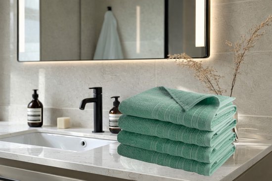 Serviettes DoubleLife XL 70 x 140 cm - Lot de 4 - 100 % coton, dont 50 % de coton recyclé - Certifiées GRS - Stone Green