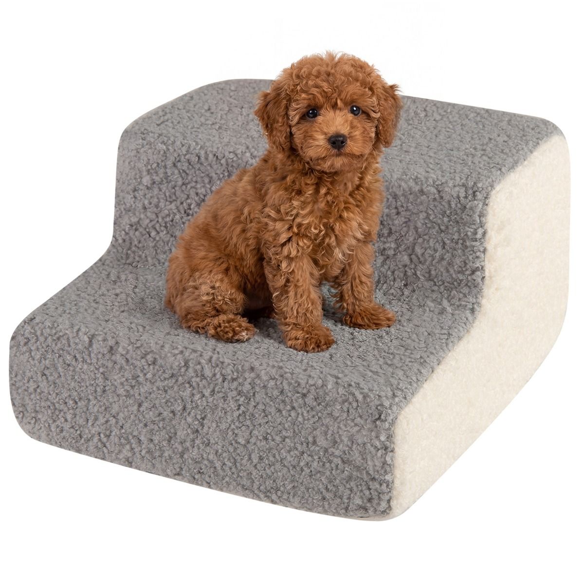Rampe pour chiens Coast à 2 marches - escalier flexible pour animaux de compagnie - revêtement antidérapant et amovible - gris et blanc