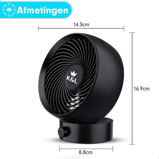 K&L Silent Fan - Modèle de table - Alimenté par USB - Inclinable - Noir