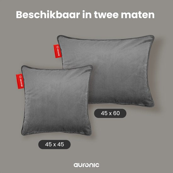 Auronic Heat Pillow - Velvet - 45x45 - Sans fil - Rechargeable - Oreiller électrique - Infrarouge - Gris