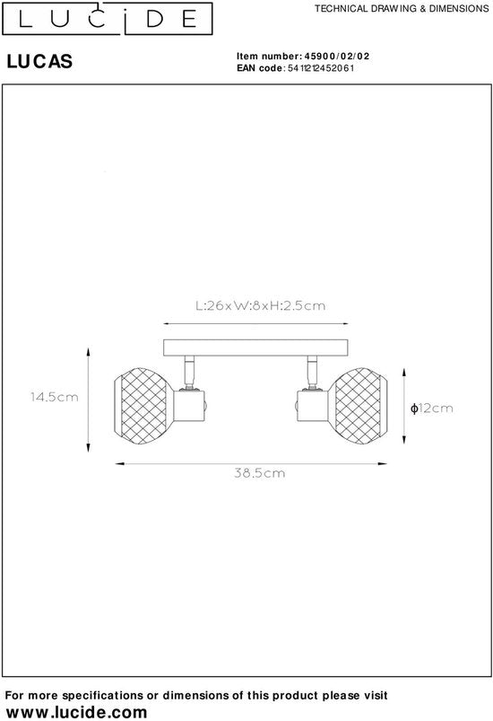 Lucide LUCAS - Spot de plafond (lampe de plafond) - 2xE14 - Or mat / Laiton