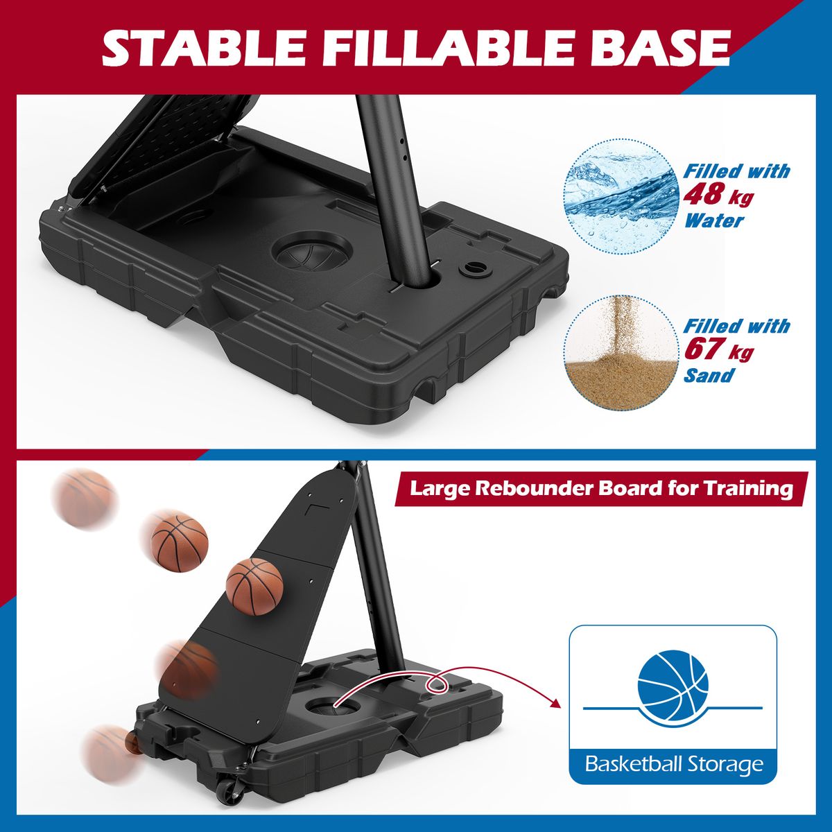 Support de basket-ball Coast avec roulettes - réglable en hauteur - adapté aux enfants et aux adultes - noir