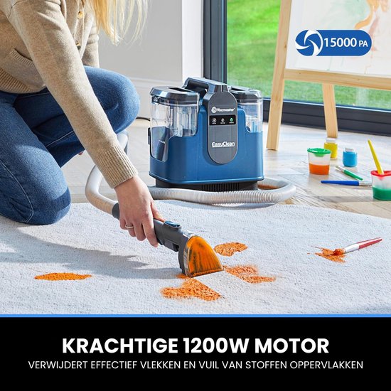 Vacmaster Easyclean Thermo - Nettoyeur de moquette chauffant - Nettoyeur de taches chauffant jusqu'à 50 °C - Nettoyeur avec fonction de chauffage - Nettoyeur de meubles 1 200 W - Nettoyeur de canapés avec produit nettoyant