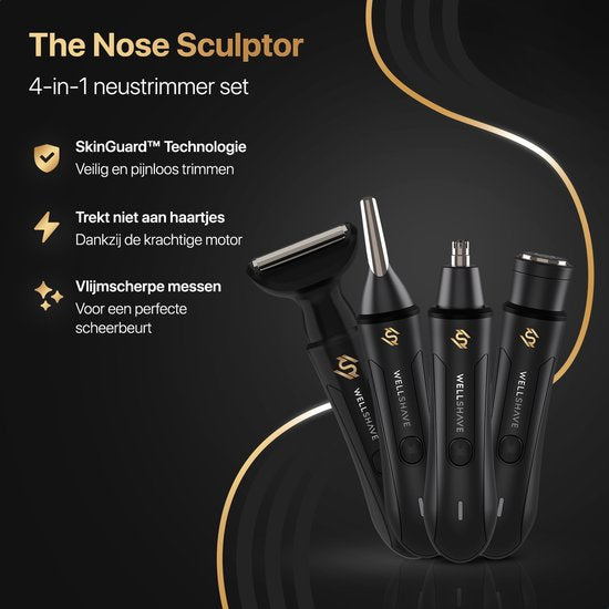 Wellshave 4 in 1 Nose Trimmer Ultimate - Tondeuse à sourcils et à poils d'oreilles tout-en-un - Tondeuse à poils de nez pour hommes - Tondeuse à sourcils