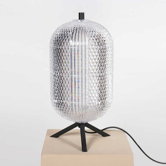 Lampe de table Geripu 3841ZW, Ø 15 cm, en plastique nervuré avec module LED - Transparent/Noir - Design - Mexlite