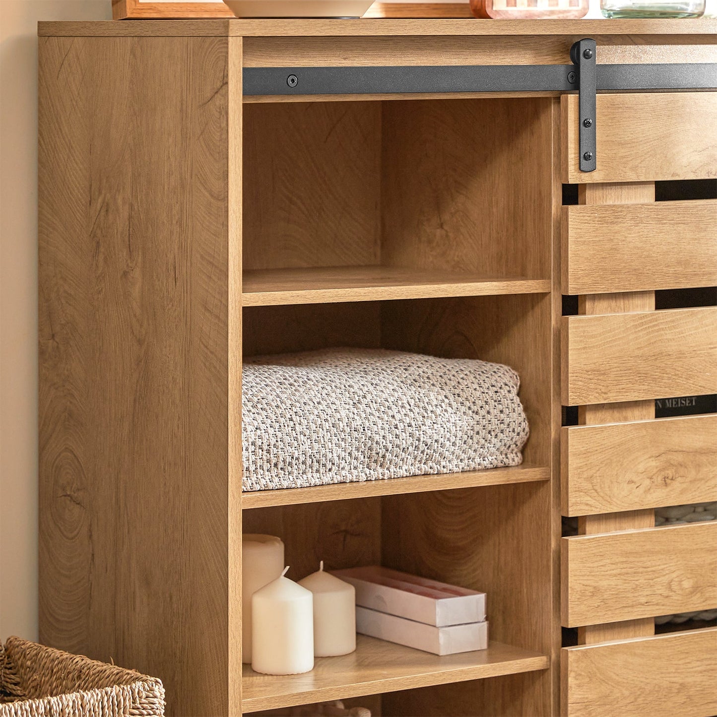 SoBuy FSB65-N Buffet / Meuble à chaussures avec porte coulissante - 80x35x89 cm - Chêne - Design industriel