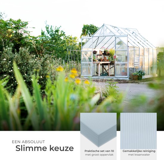 tectake® - Lot de 10 plaques en polycarbonate - Plaques à double paroi robustes, translucides et résistantes aux UV - 121 x 60,5 cm - 7,32m² au total - Transparent - Plaque de serre - 6mm d'épaisseur