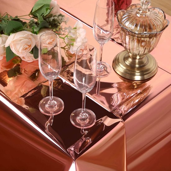 Partizzle 2 sets de nappes en plastique jetables or rose - Décorations pour anniversaires, mariages et fêtes de fin d'année - Décorations de fête - 274 x 137 cm