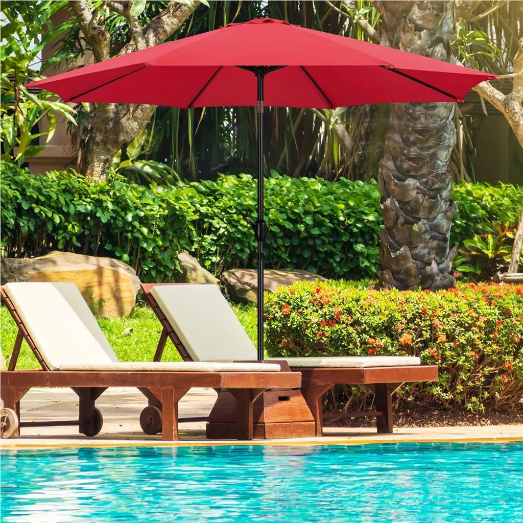 Parasol Yaheetech Ø 300 cm - Rouge - Parasol de jardin inclinable avec mécanisme à balancier et protection UV50+