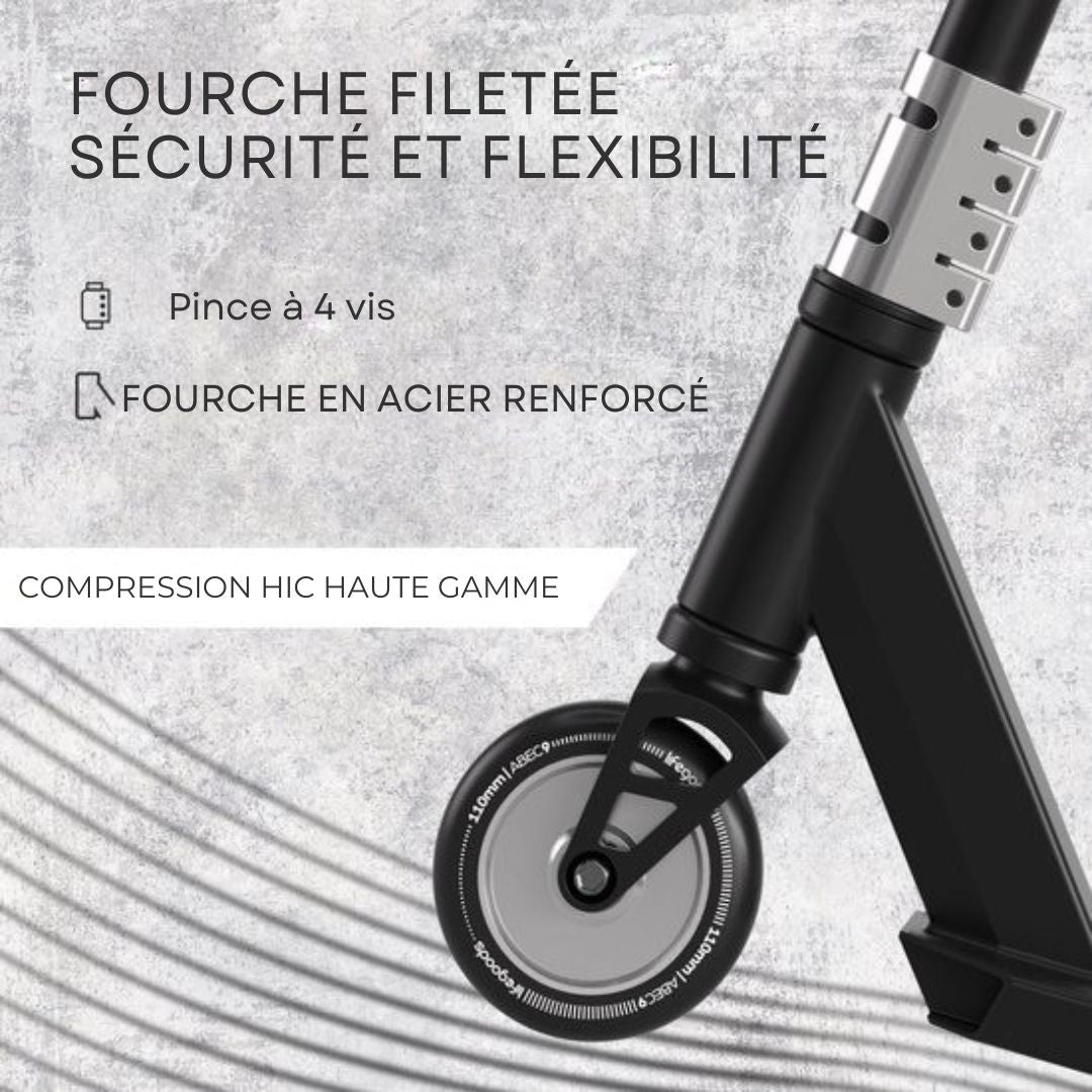 Trottinette - LifeGoods Stuntstep Pro X - T-bar - HIC - Garçons/Filles - 110mm - 100KG - Noir