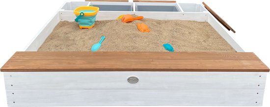 Bac à sable AXI Evy avec bacs à eau et espace de rangement Blanc/marron - Kit d'accessoires inclus