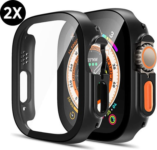 Coque adaptée à l'Apple Watch Ultra - 49 mm Screen Protector - Podec Full Cover Hard Case - Black - 2 Pieces