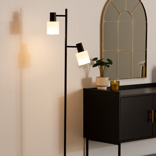 Lampe sur pied en métal avec 2 abat-jours en pierre TAIS