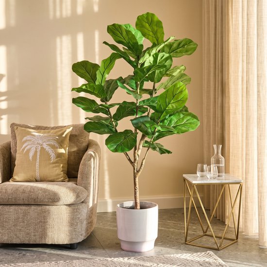 Mica Decorations Ficus Lyrata Plante artificielle - Plante d'intérieur en plastique dans un pot noir - Résistante à l'eau et aux UV, pour l'intérieur et l'extérieur - Décoration botanique sans entretien - H 150 x Ø 50 cm - Vert