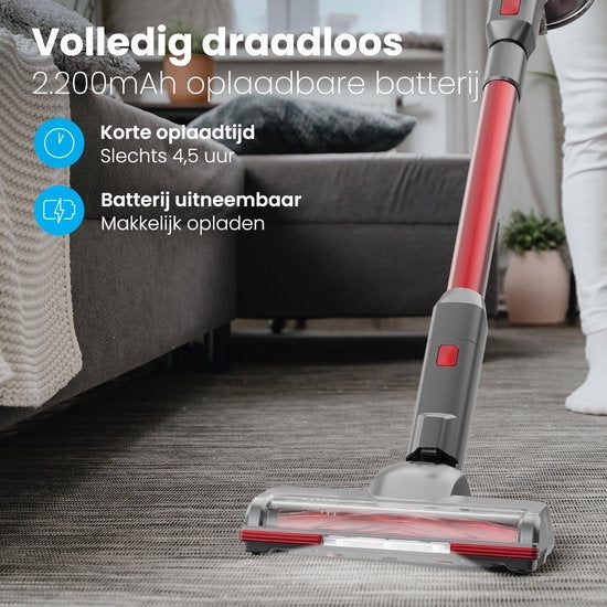 Auronic Stick hoover - Sans fil - Sans sac - Alimenté par batterie - Autonome - 220 W - Batterie supplémentaire - Gris/Rouge