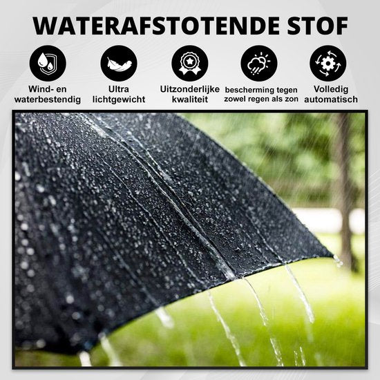 K&L Storm Parapluie pliable - Résiste à la tempête jusqu'à 100km/h - Parapluie à déploiement automatique - Housse de protection incluse - Noir