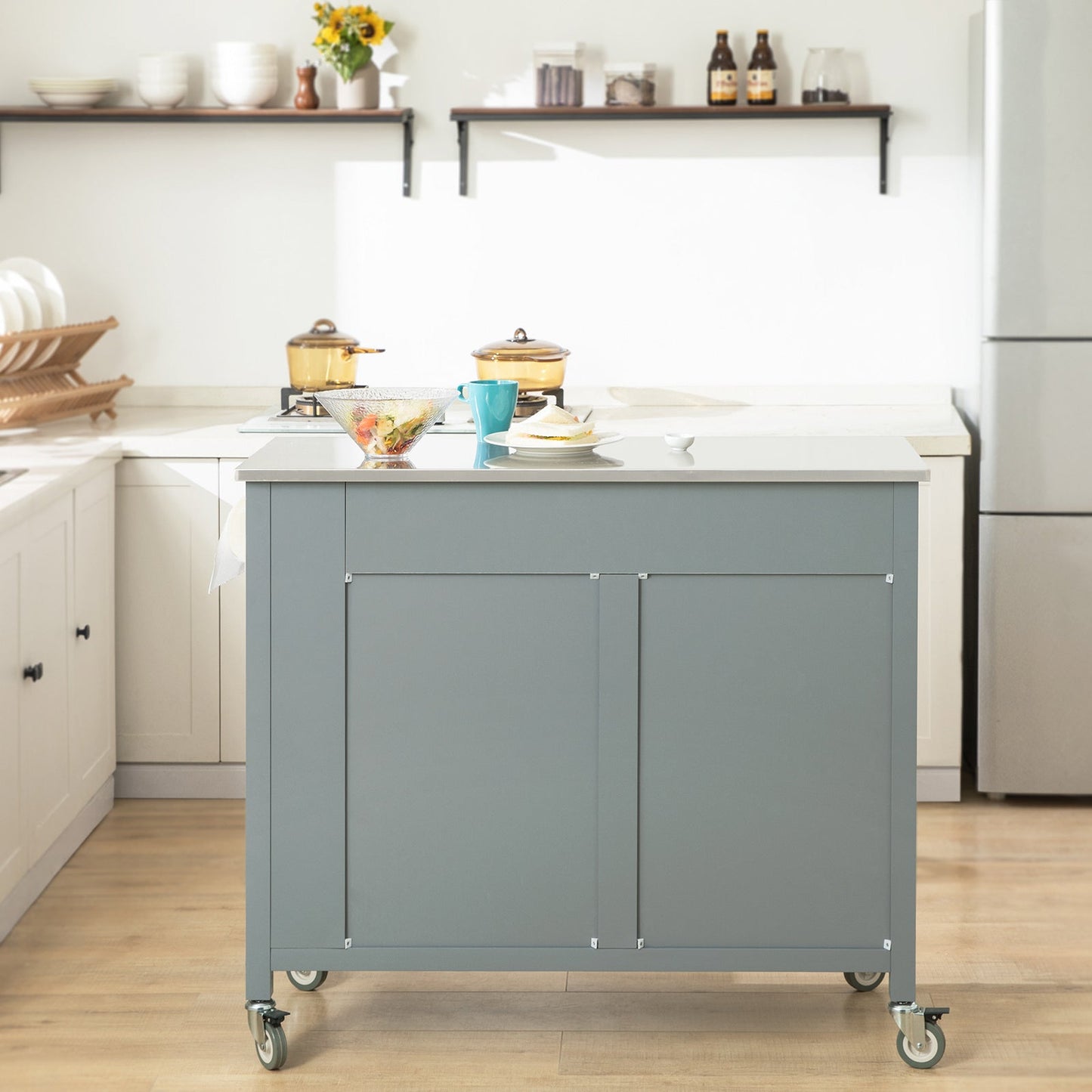 SoBuy Armoire de cuisine sur roulettes - 94x107x46 cm - Max. 75KG - Gris