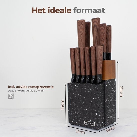 Set de couteaux avec bloc - Dymund® - Set de couteaux de chef avec bloc de couteaux - 13 pièces - acier inoxydable - Noir