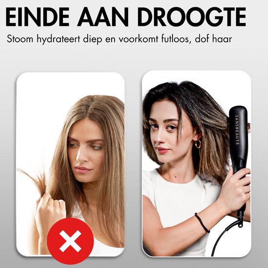 Sansbeauté® Steam Straightener PRO - Lisseur à vapeur - Lisseur professionnel 5.0 - Lisseur à vapeur - Noir