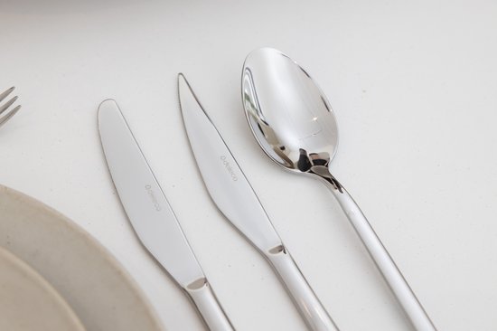 Deleca Amor 72-piece Cutlery Set for 12 Persons - Cutlery including stainless steel Forks, Knives, Spoons & Steak Knives Set - Dishwasher Safe - Silver Stainless Steel 18/10