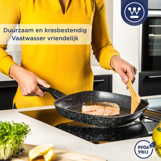 Westinghouse Poêle à griller - Ø 28 cm - Induction - Sans PFOA - Marbre noir