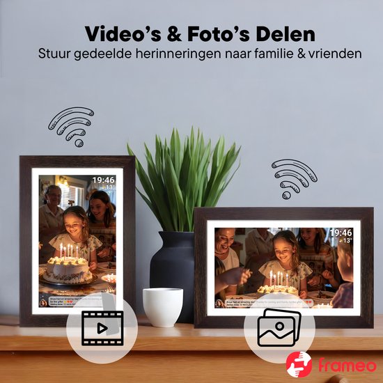 Cadre photo numérique Denver 15,6 pouces - Bois - XL - Full HD - Frameo App - Cadre photo - WiFi - 16GB - IPS Touchscreen - PFF1543DW