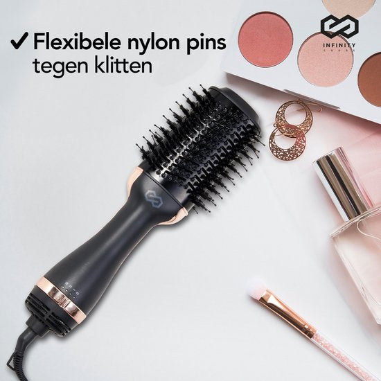 Infinity Goods 4-in-1 Hairdryer Brush - Ceramic Magic Brush - Dry/Style/Crull/Volume - Short And Long Hair - 1200W - Black/Gold