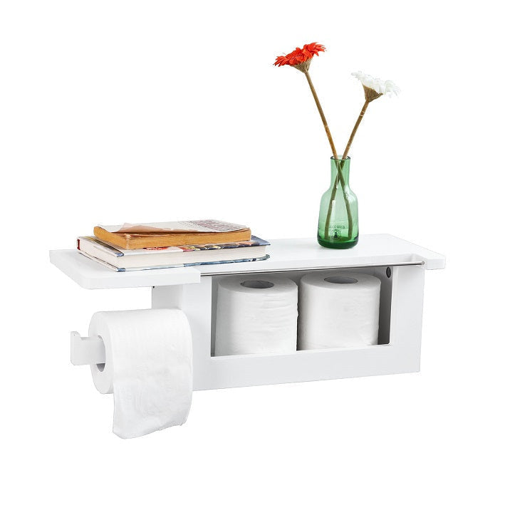 SoBuy Porte-rouleau de papier hygiénique avec étagère - Blanc - 50x18x17