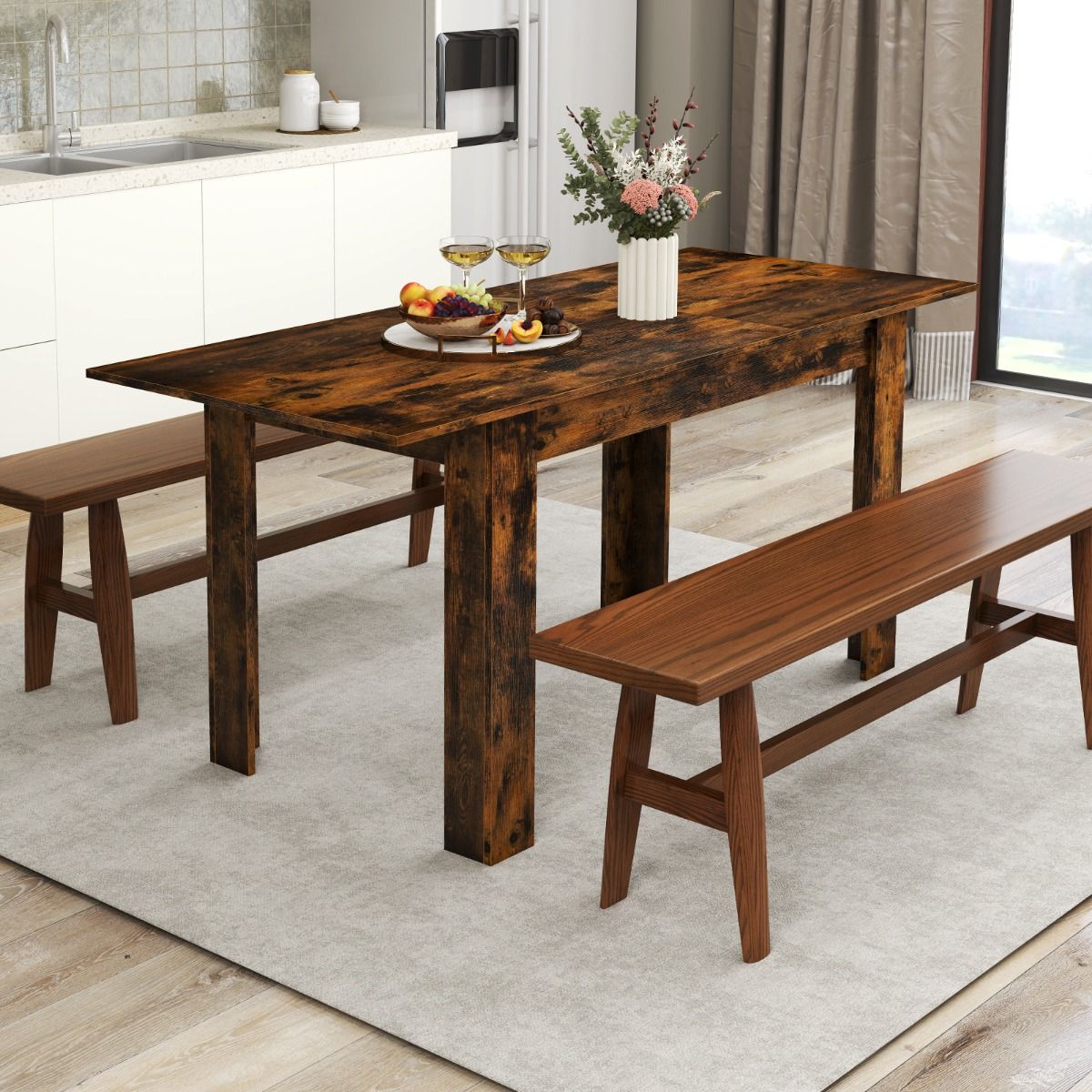 Table à manger extensible Coast - Plateau réglable - Pieds en L - Marron café 158 x 70 x 76 cm