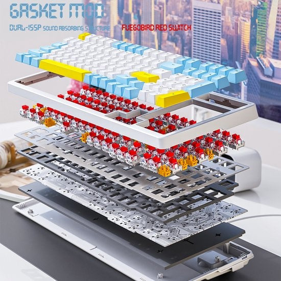 Fuegobird K3MAX Mechanical Gaming Keyboard - 100keys - Gasket Mod - Red Switch - QWERTY - Mechanical RGB Backlight Keyboard - Lemon