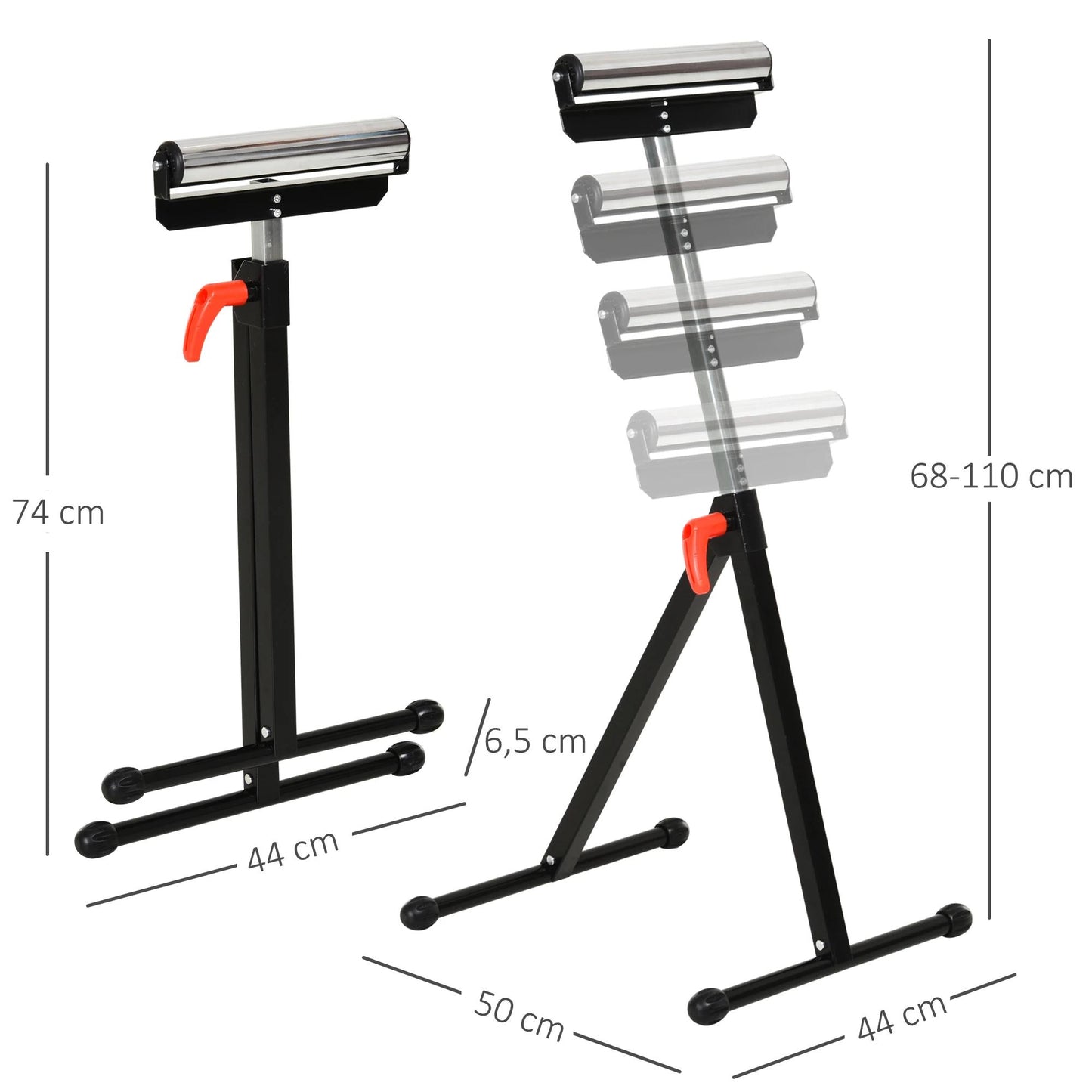 Homcom Chevalet de sciage à rouleau réglable - 44 x 50 x 68-110 cm - Noir/Argent