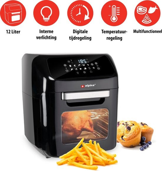 alpina Airfryer Oven 12L - Friteuse à air chaud 1800W - Four à air chaud avec fonction Bake et Grill