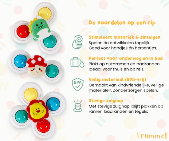 Frummel Spinners avec ventouse - Jouets pour le bain - Jouets sensoriels - Jouets pour le bain - Spinner pour le bain - Spinner pour la fenêtre de la voiture - 3 pièces - Jouets pour le bain - Jouets pour le bain - Jouets pour le bain