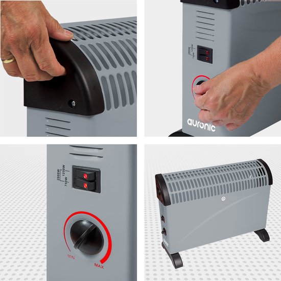 Convecteur électrique Auronic - 750/1250/2000 Watts - Thermostat réglable - Chauffage - Gris