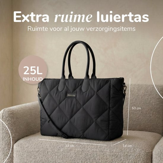 Sac à langer Mommsy – Sac à langer – Mom Bag – Compartiment isotherme – Tissu matelassé – Mommy Bag – Très spacieux – Hydrofuge – Organiseur – Léger – Noir