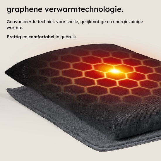 Coussin chauffant - 3 niveaux de chaleur - Coussin chauffant rechargeable - 10k mAh Powerbank - Sans fil - Coussin chauffant - 45x60 - Gris original - Saaf Comfort
