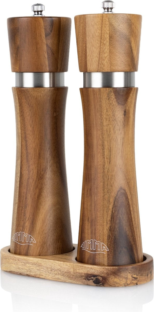 Nimma® Moulin à sel et à poivre - Cuillère incluse - Mouture réglable - Bois d'acacia
